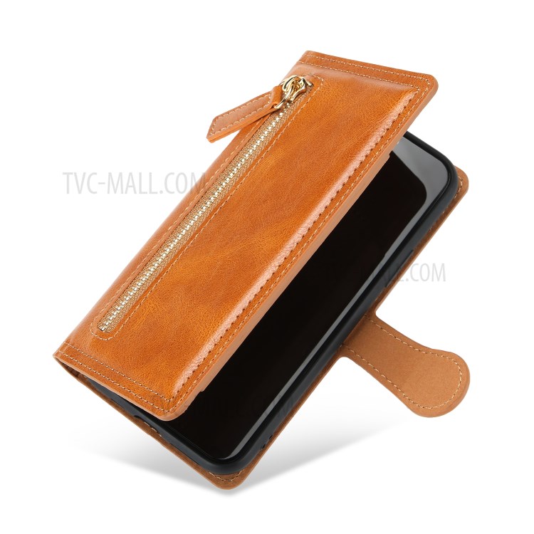 Zipper Pocket Wallet Leather Stand Case for Samsung Galaxy A21s - Orange-9