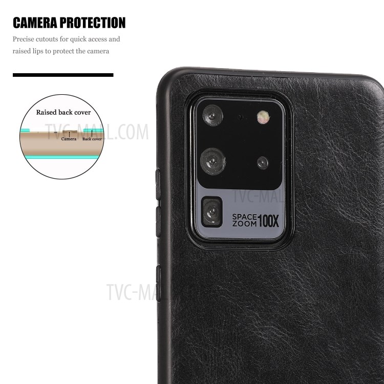 Crazy Horse Texture PU Leather Coated TPU Case for Samsung Galaxy S20 Ultra - Black-7