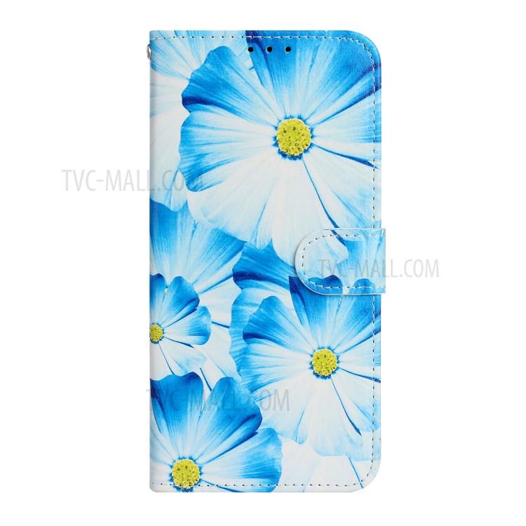 Pattern Printing Leather Wallet Case for Samsung Galaxy A21s - Blue Flower-3