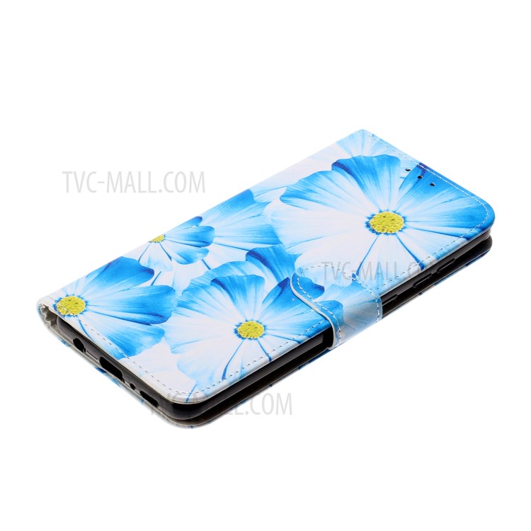 Pattern Printing Leather Wallet Case for Samsung Galaxy A21s - Blue Flower-5