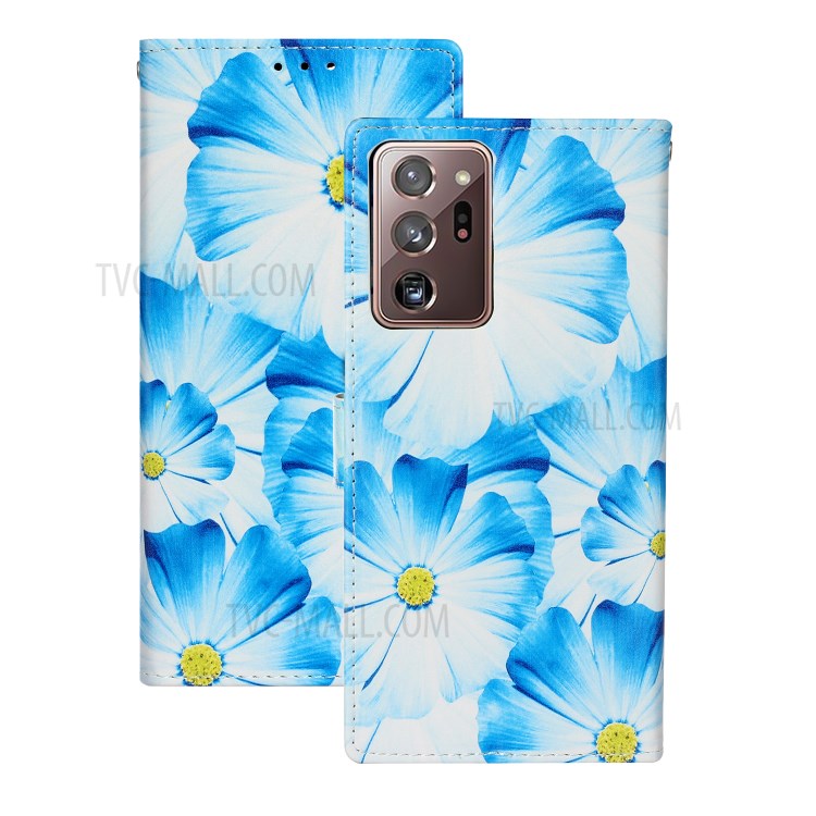 Pattern Printing Magnetic Leather Stand Case for Samsung Galaxy Note20 Ultra/Note20 Ultra 5G - Blue Flower-1