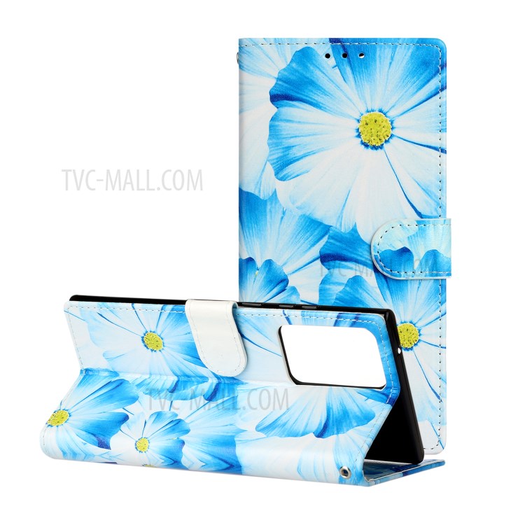 Pattern Printing Magnetic Leather Stand Case for Samsung Galaxy Note20 Ultra/Note20 Ultra 5G - Blue Flower-2