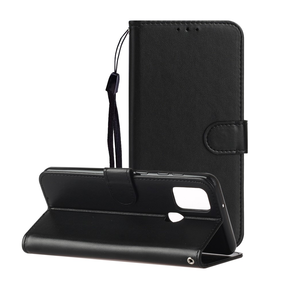 Solid Color Leather with Wallet Cover for Samsung Galaxy A21s - Black-2