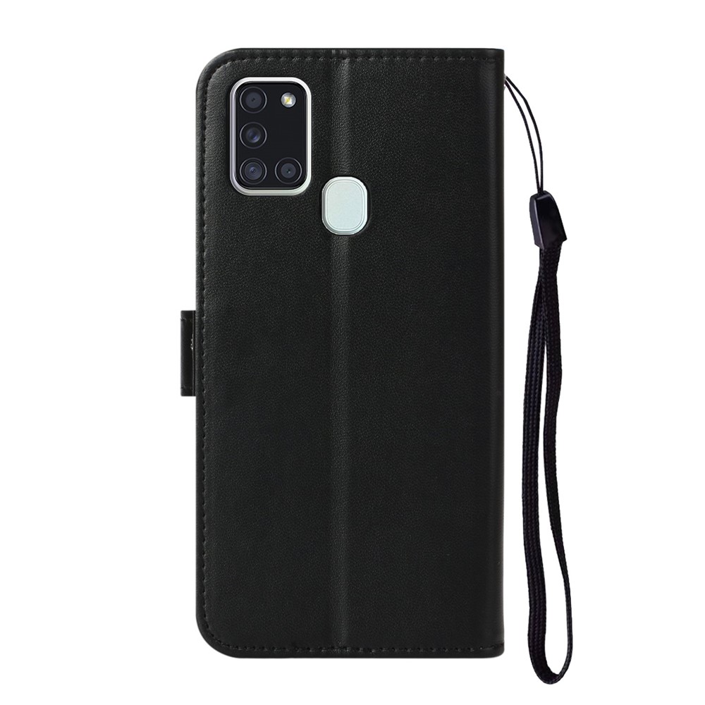 Solid Color Leather with Wallet Cover for Samsung Galaxy A21s - Black-4