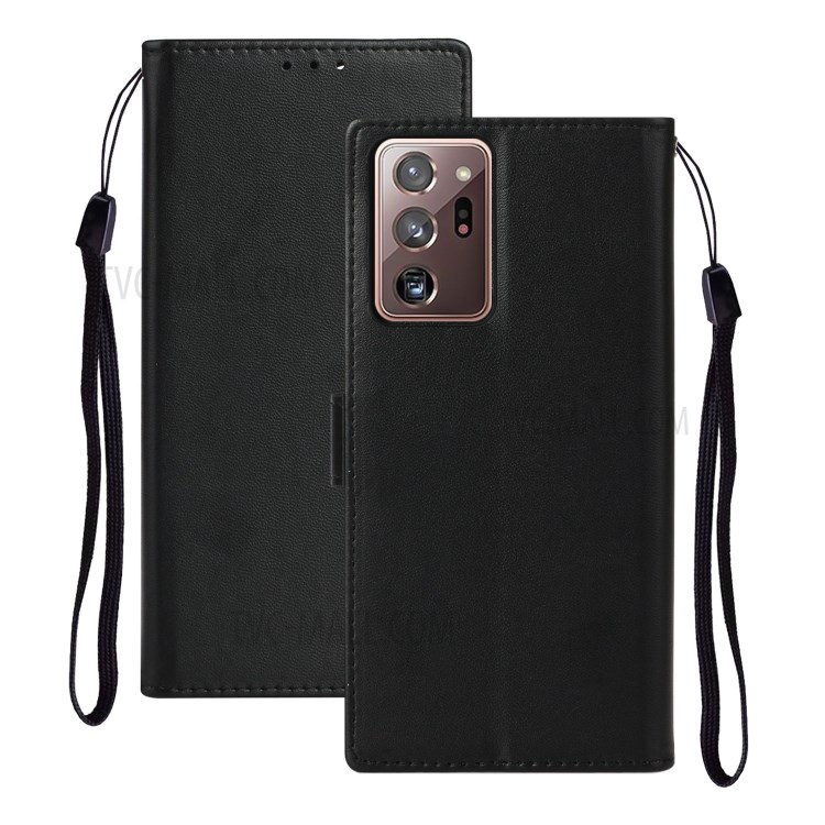 Solid Color Leather with Wallet Cover for Samsung Galaxy Note20 Ultra/Note20 Ultra 5G - Black-1