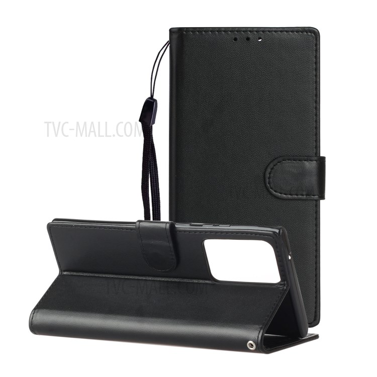 Solid Color Leather with Wallet Cover for Samsung Galaxy Note20 Ultra/Note20 Ultra 5G - Black-2