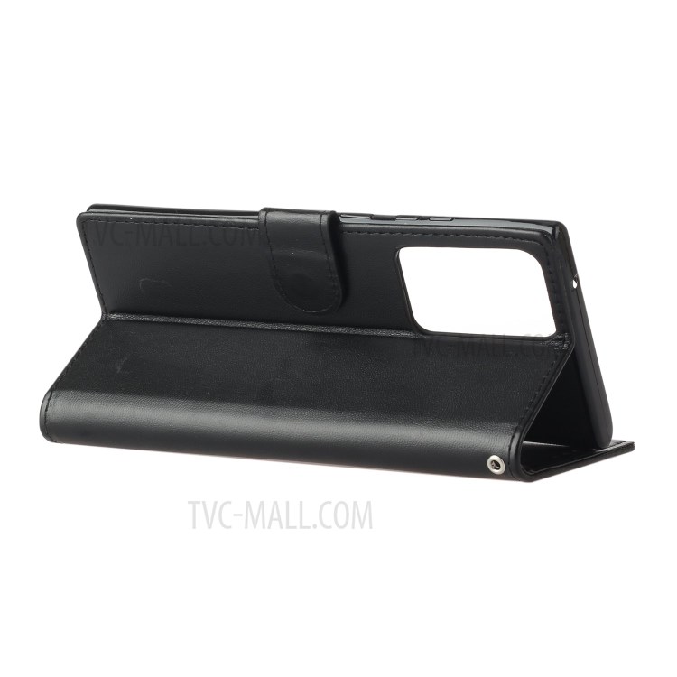 Solid Color Leather with Wallet Cover for Samsung Galaxy Note20 Ultra/Note20 Ultra 5G - Black-5