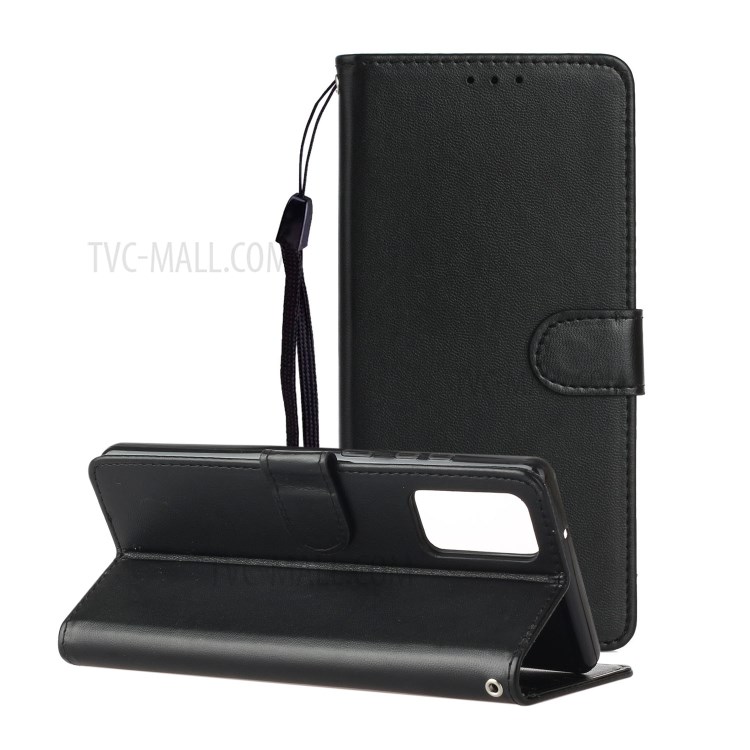 Pure Color Leather Phone Case with Strap for Samsung Galaxy Note20 Ultra/Note20 Ultra 5G - Black-2