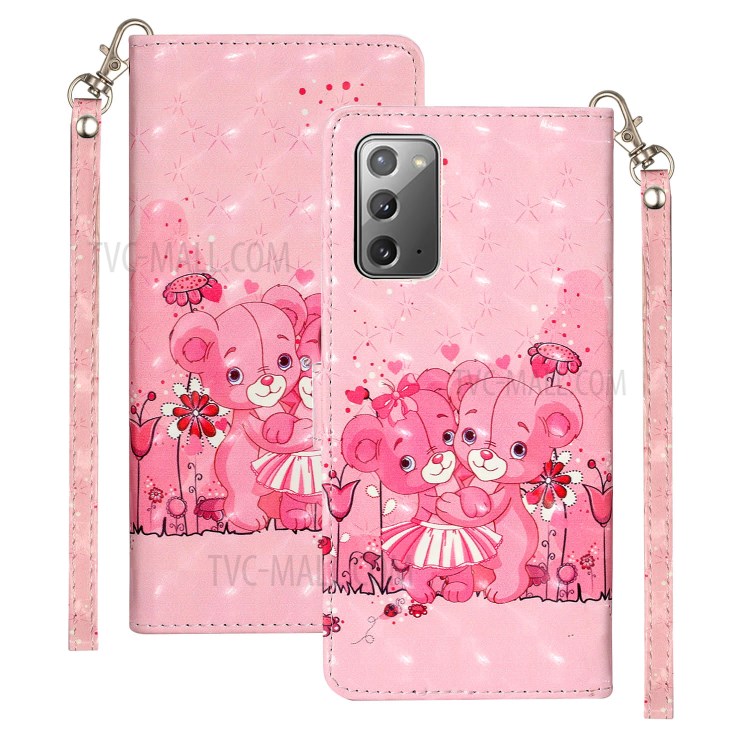 Light Spot Decor Patterned Magnetic Leather Wallet Case for Samsung Galaxy Note 20/Note 20 5G - Bear and Flower-1