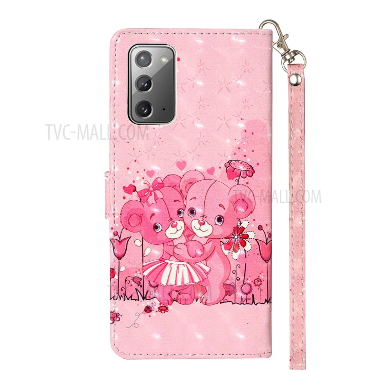 Light Spot Decor Patterned Magnetic Leather Wallet Case for Samsung Galaxy Note 20/Note 20 5G - Bear and Flower-4