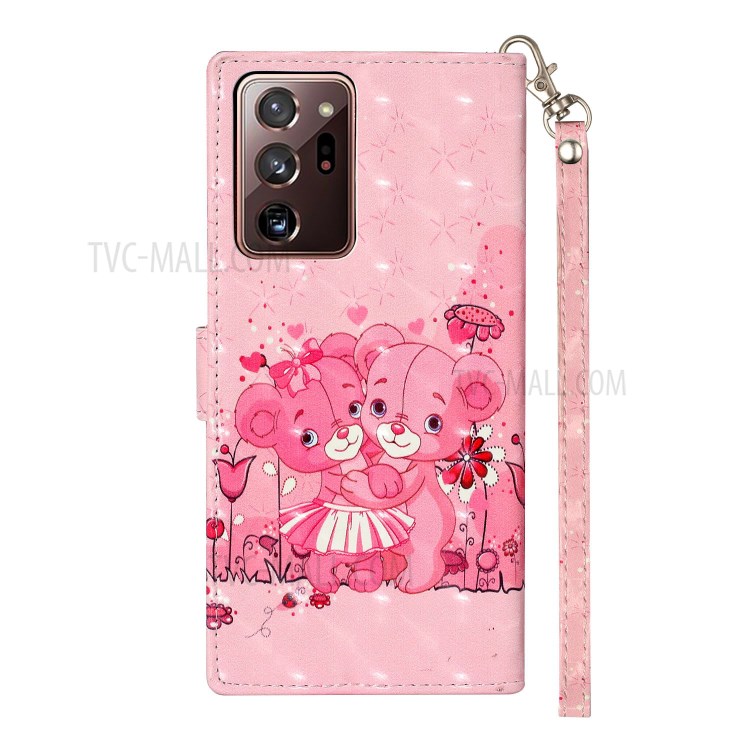 Light Spot Decor Patterned Magnetic Leather Stand Case for Samsung Galaxy Note20 Ultra/Note20 Ultra 5G - Bear and Flower-4