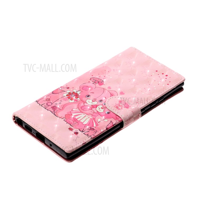 Light Spot Decor Patterned Magnetic Leather Stand Case for Samsung Galaxy Note20 Ultra/Note20 Ultra 5G - Bear and Flower-6