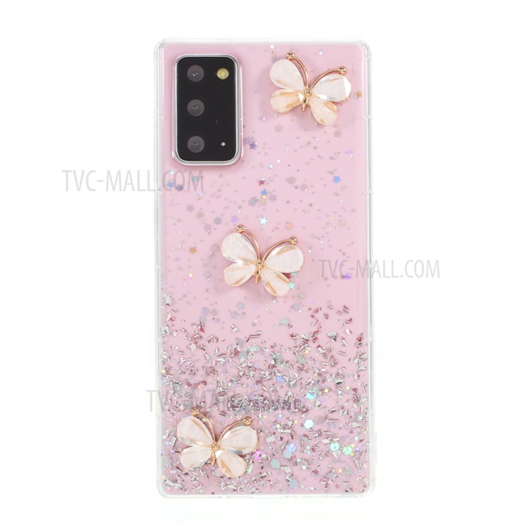 3D Butterfly Rhinestone Decor Epoxy TPU Case for Samsung Galaxy Note20 Ultra/Note20 Ultra 5G - Pink-1