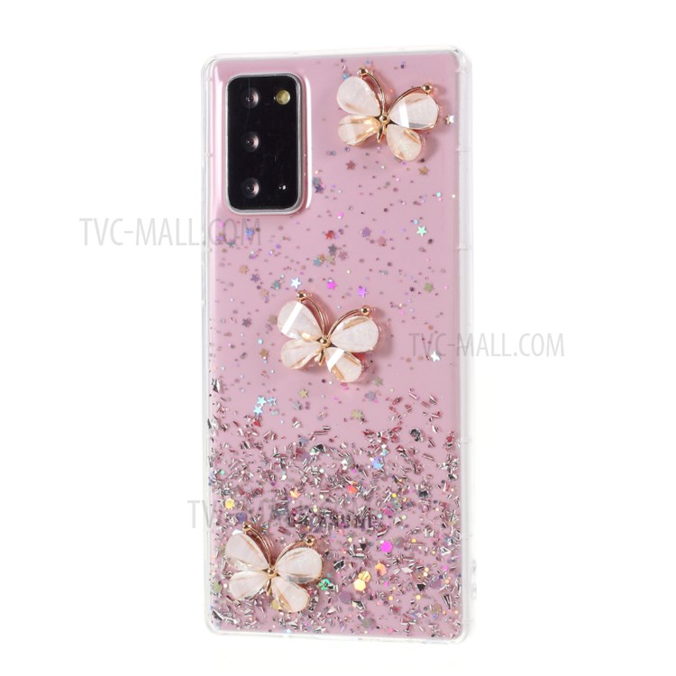 3D Butterfly Rhinestone Decor Epoxy TPU Case for Samsung Galaxy Note20 Ultra/Note20 Ultra 5G - Pink-2