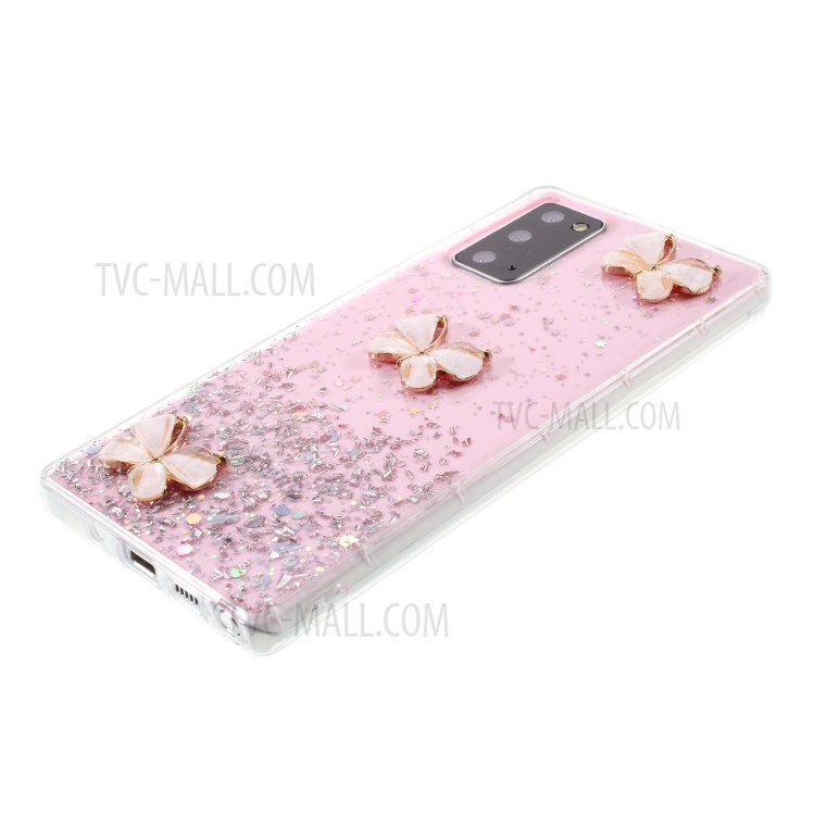 3D Butterfly Rhinestone Decor Epoxy TPU Case for Samsung Galaxy Note20 Ultra/Note20 Ultra 5G - Pink-3