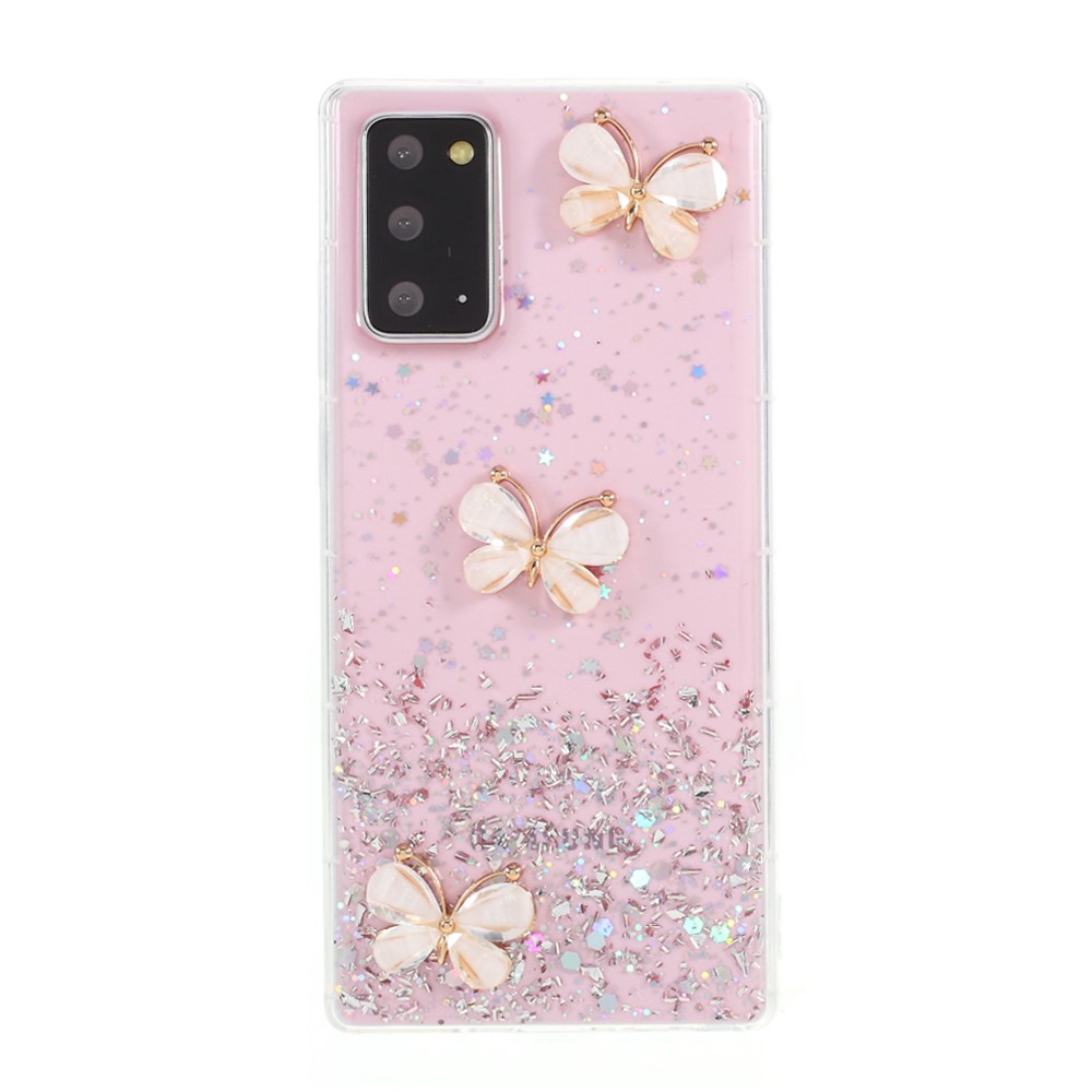3D Butterfly Rhinestone Decor Epoxy TPU Cover for Samsung Galaxy Note 20/Note 20 5G - Pink-1