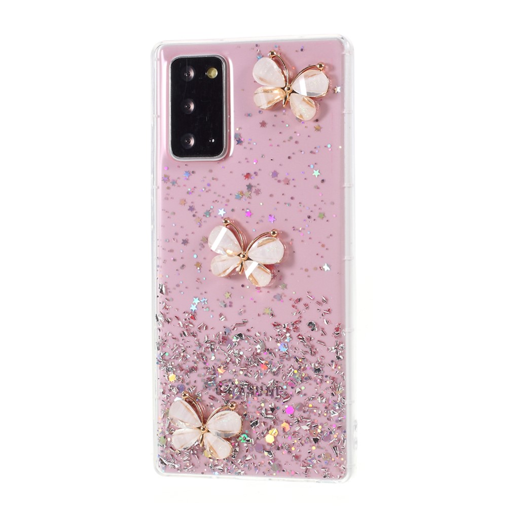 3D Butterfly Rhinestone Decor Epoxy TPU Cover for Samsung Galaxy Note 20/Note 20 5G - Pink-2
