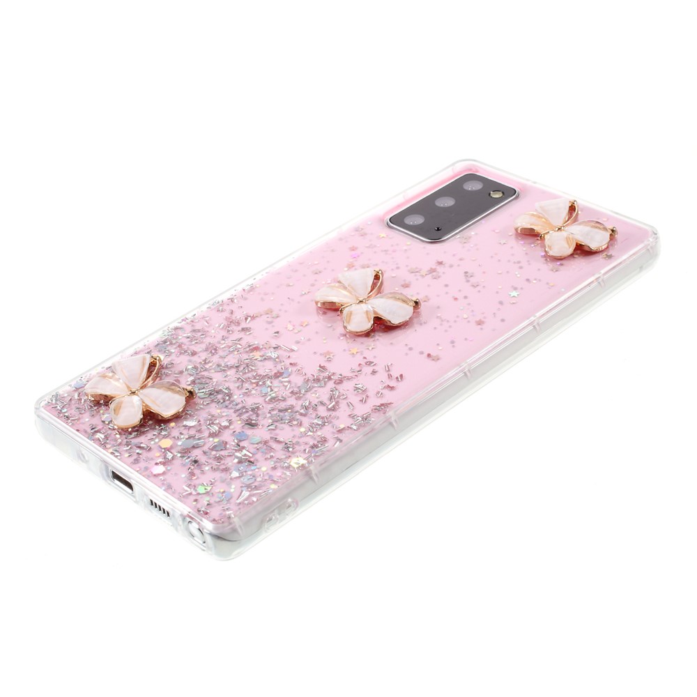 3D Butterfly Rhinestone Decor Epoxy TPU Cover for Samsung Galaxy Note 20/Note 20 5G - Pink-3