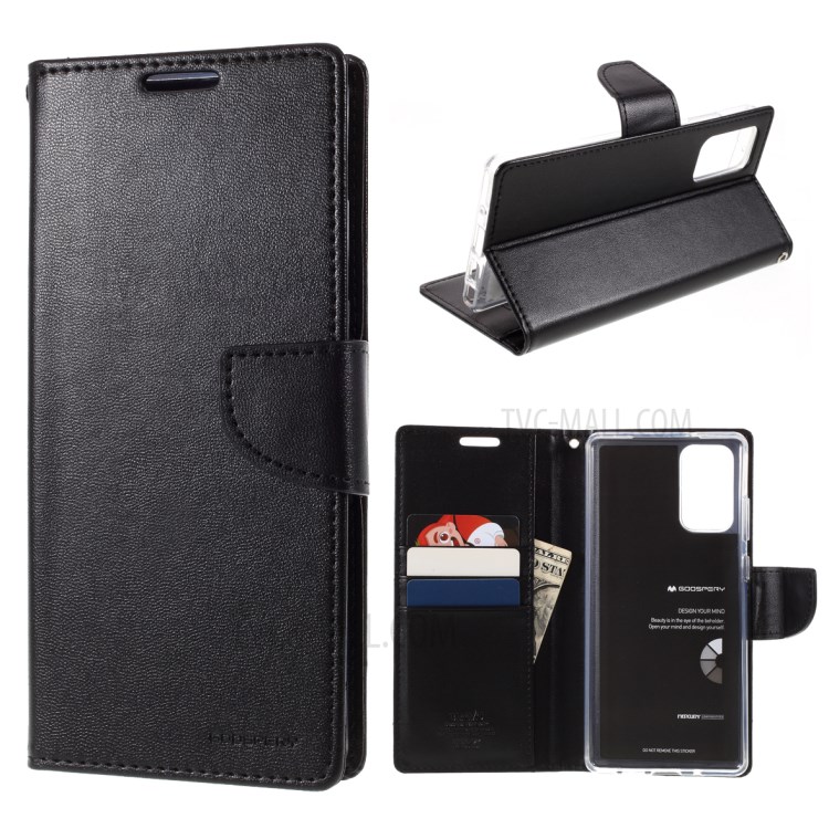 MERCURY GOOSPERY Bravo Diary Leather Phone Cover for Samsung Galaxy Note 20/Note 20 5G - Black-1