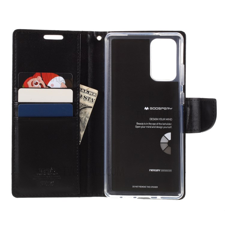 MERCURY GOOSPERY Bravo Diary Leather Phone Cover for Samsung Galaxy Note 20/Note 20 5G - Black-9