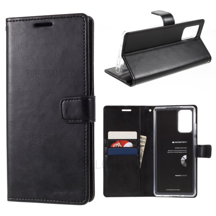 MERCURY GOOSPERY Blue Moon Magnetic Flap Leather Case for Samsung Galaxy Note 20/Note 20 5G - Black-1