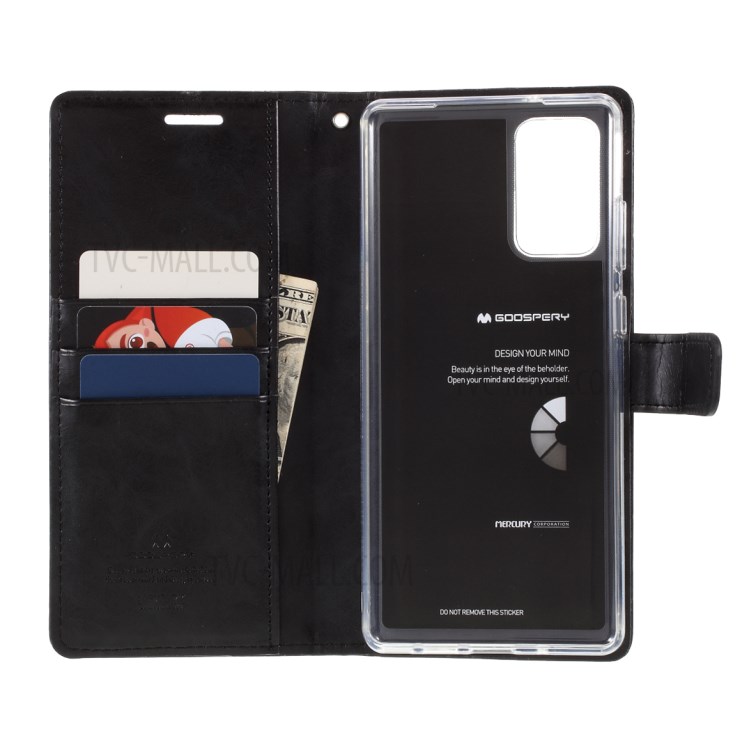 MERCURY GOOSPERY Blue Moon Magnetic Flap Leather Case for Samsung Galaxy Note 20/Note 20 5G - Black-10