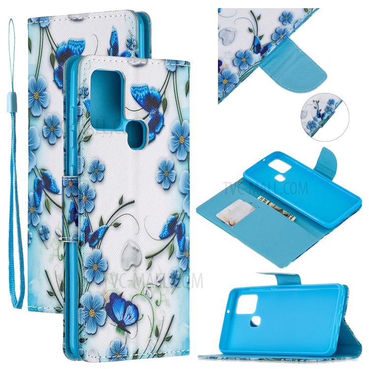 Pattern Printing Wallet Leather Stand Case for Samsung Galaxy A21s - Butterfly and Flower-1