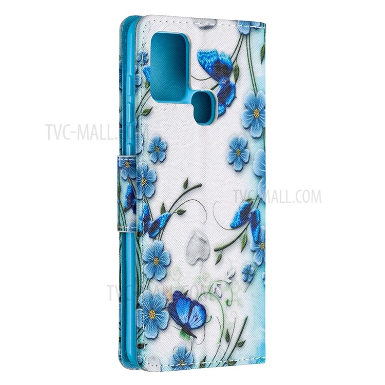 Pattern Printing Wallet Leather Stand Case for Samsung Galaxy A21s - Butterfly and Flower-3