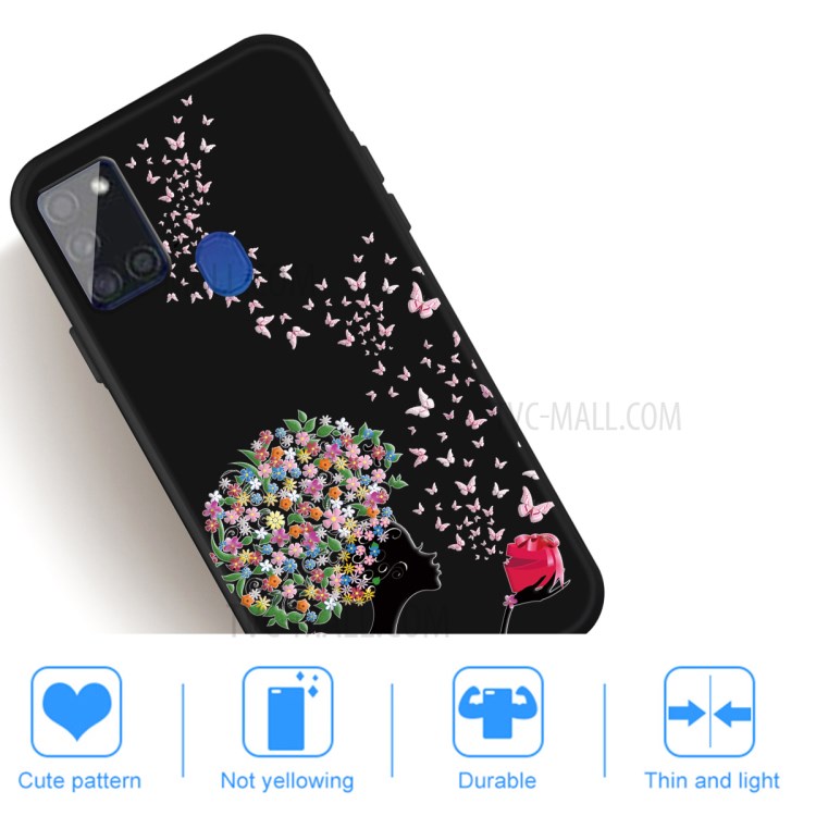 Pattern Printing Matte TPU Cell Phone Case for Samsung Galaxy A21s - Flowered Girl and Butterfly-5