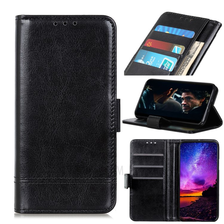 Crazy Horse Wallet Leather Cell Phone Case for Samsung Galaxy A01 Core - Black-1