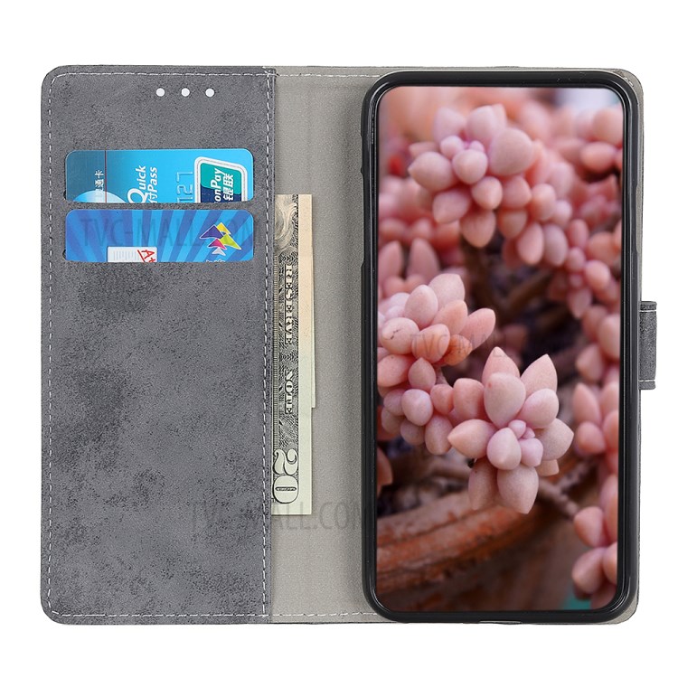 Retro Style Leather Wallet Phone Cover for Samsung Galaxy A01 Core - Grey-11