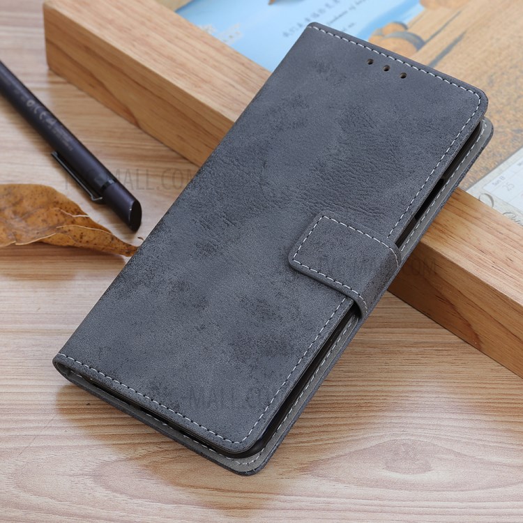 Retro Style Leather Wallet Phone Cover for Samsung Galaxy A01 Core - Grey-12