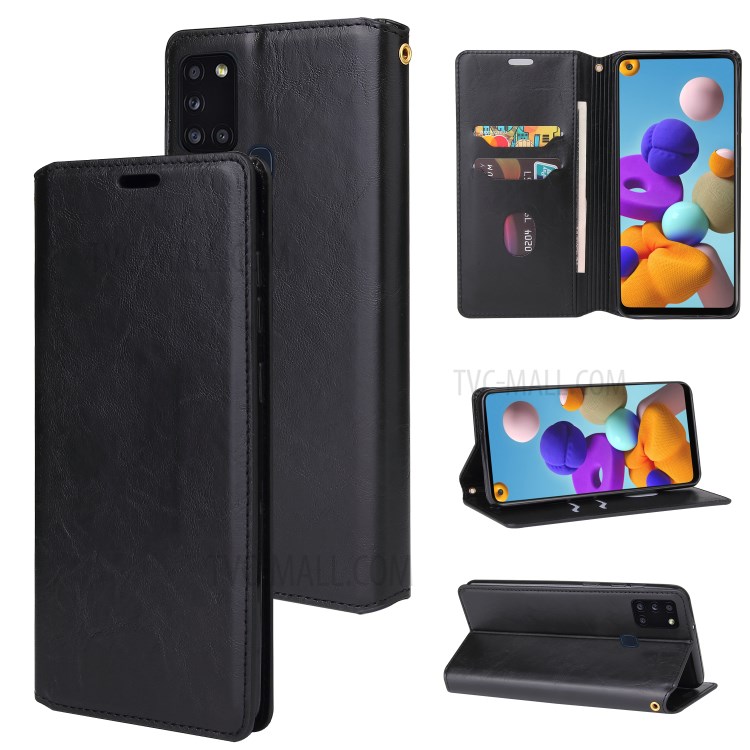 Crazy Horse Auto-absorbed Leather Cell Phone Cover for Samsung Galaxy A21s - Black-1