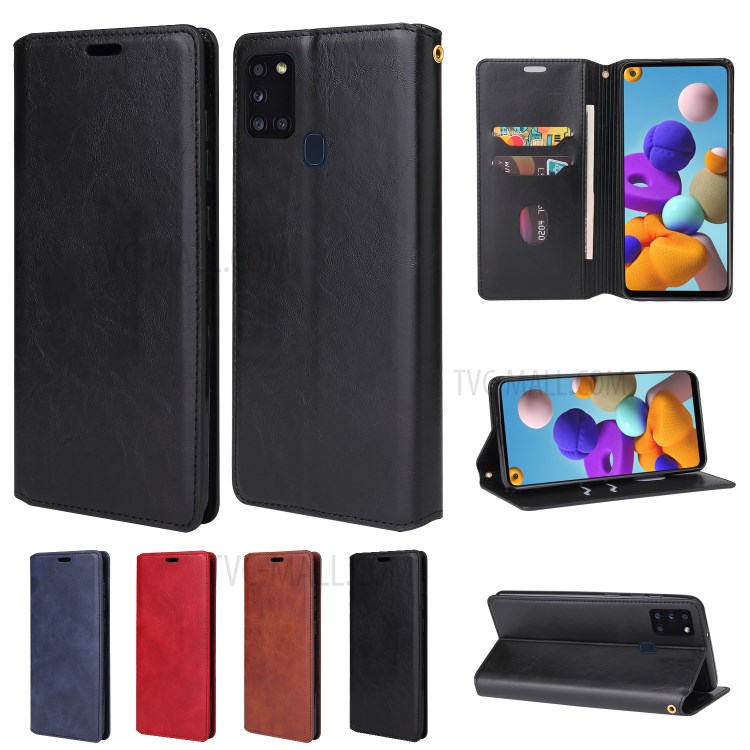 Crazy Horse Auto-absorbed Leather Cell Phone Cover for Samsung Galaxy A21s - Black-11