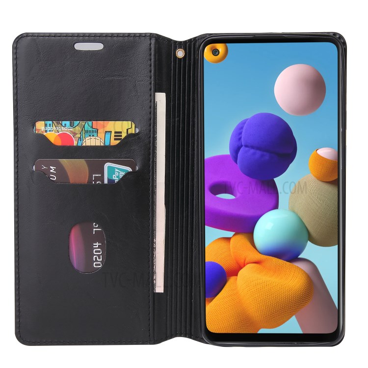 Crazy Horse Auto-absorbed Leather Cell Phone Cover for Samsung Galaxy A21s - Black-8