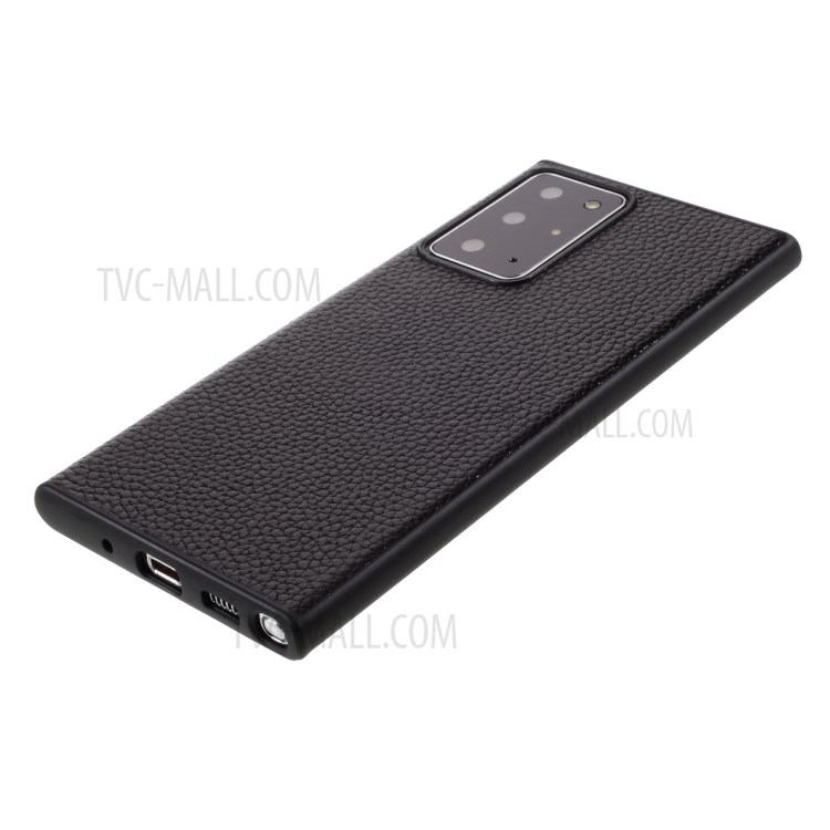 Litchi Skin Top Layer Cowhide Leather Coated TPU Case for Samsung Galaxy Note20 Ultra/Note20 Ultra 5G - Black-5