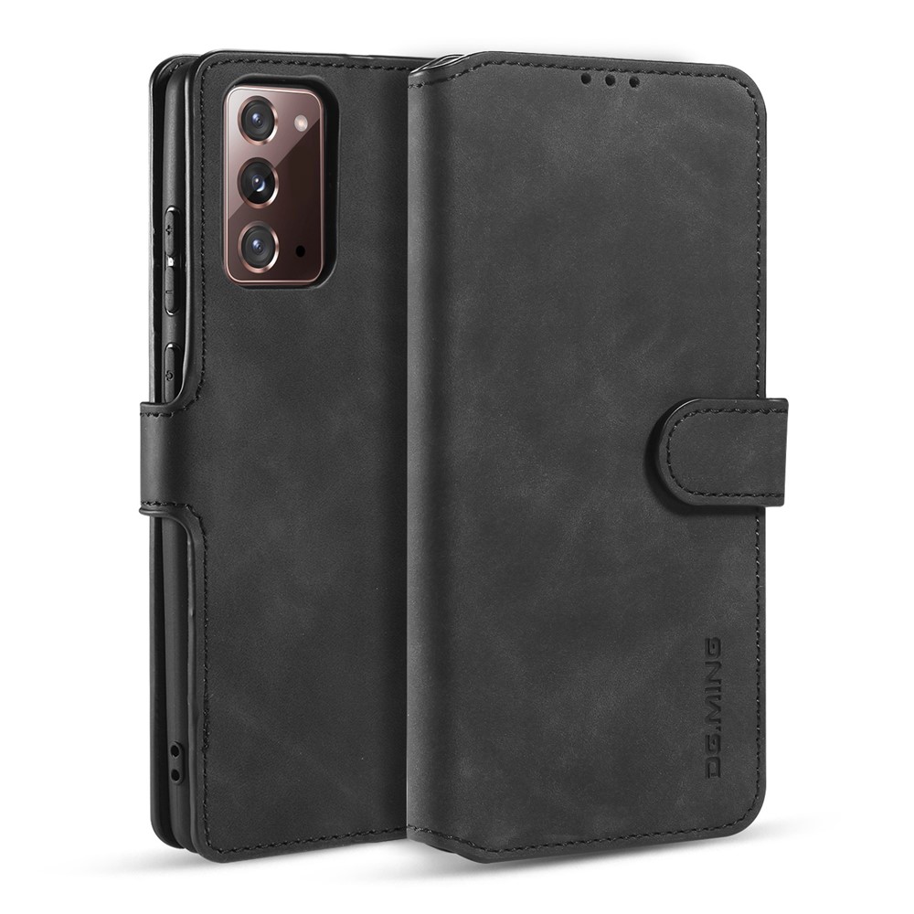 DG.MING Vintage PU Leather Wallet Stand Case for Samsung Galaxy Note 20/Note 20 5G - Black-1