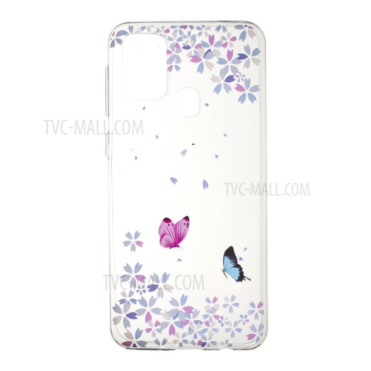 Pattern Printing Style Clear TPU Phone Shell for Samsung Galaxy M31 - Flower and Butterflies-1