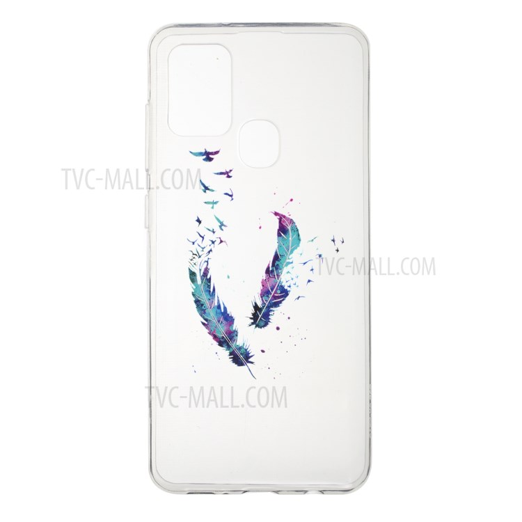 Pattern Printing Style Clear TPU Phone Shell Cover for Samsung Galaxy A21s - Feather-1