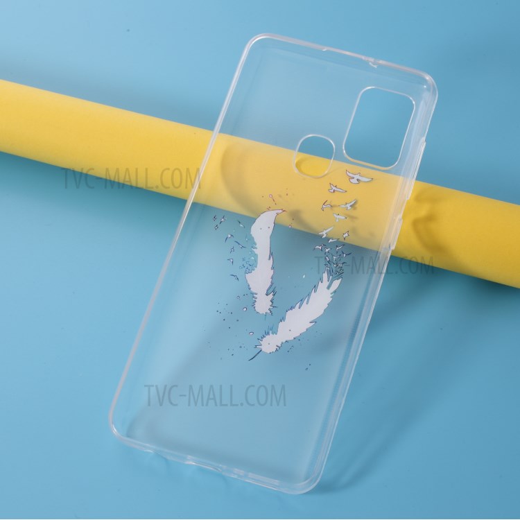 Pattern Printing Style Clear TPU Phone Shell Cover for Samsung Galaxy A21s - Feather-6