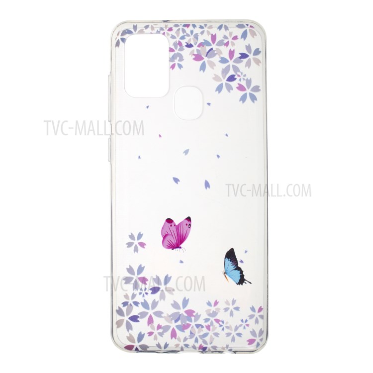 Pattern Printing Style Clear TPU Phone Shell Cover for Samsung Galaxy A21s - Flower and Butterflies-1