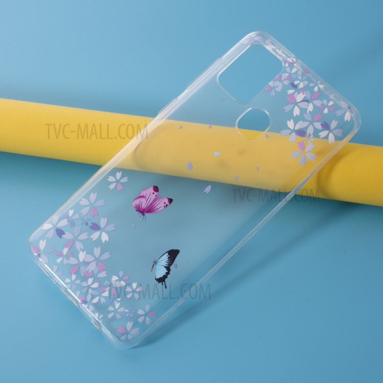 Pattern Printing Style Clear TPU Phone Shell Cover for Samsung Galaxy A21s - Flower and Butterflies-5