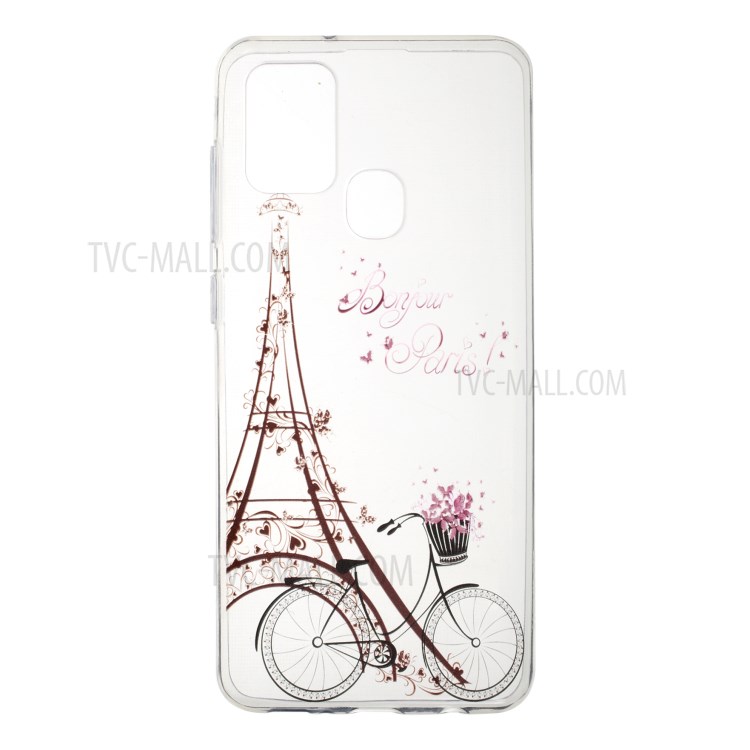 Pattern Printing Style Clear TPU Phone Shell Cover for Samsung Galaxy A21s - Bike-1