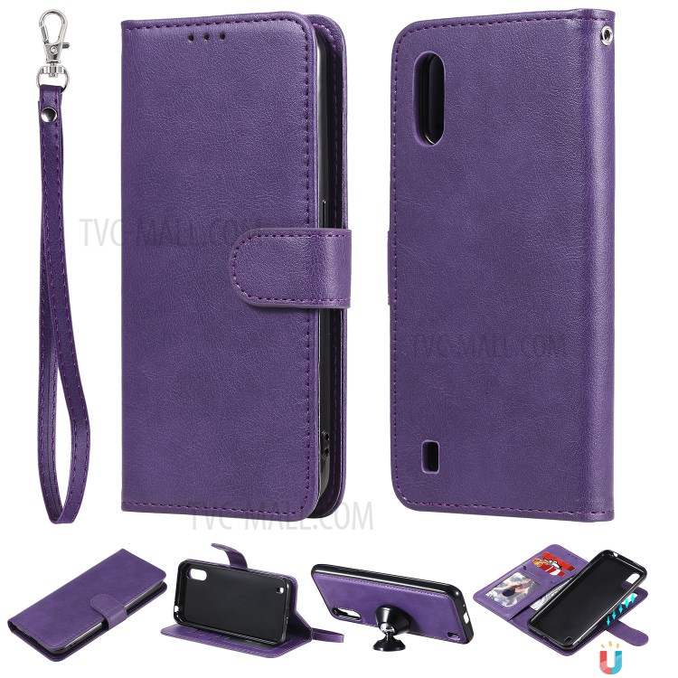 Solid Color Detachable 2-in-1 Leather Case for Samsung Galaxy A01 - Purple-1