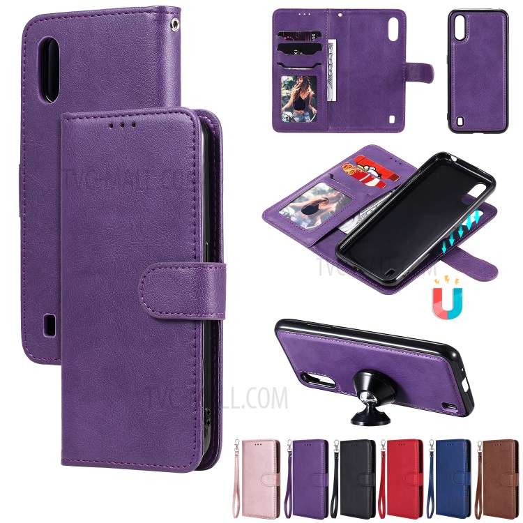 Solid Color Detachable 2-in-1 Leather Case for Samsung Galaxy A01 - Purple-12