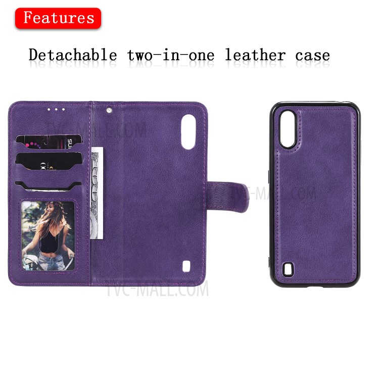 Solid Color Detachable 2-in-1 Leather Case for Samsung Galaxy A01 - Purple-4