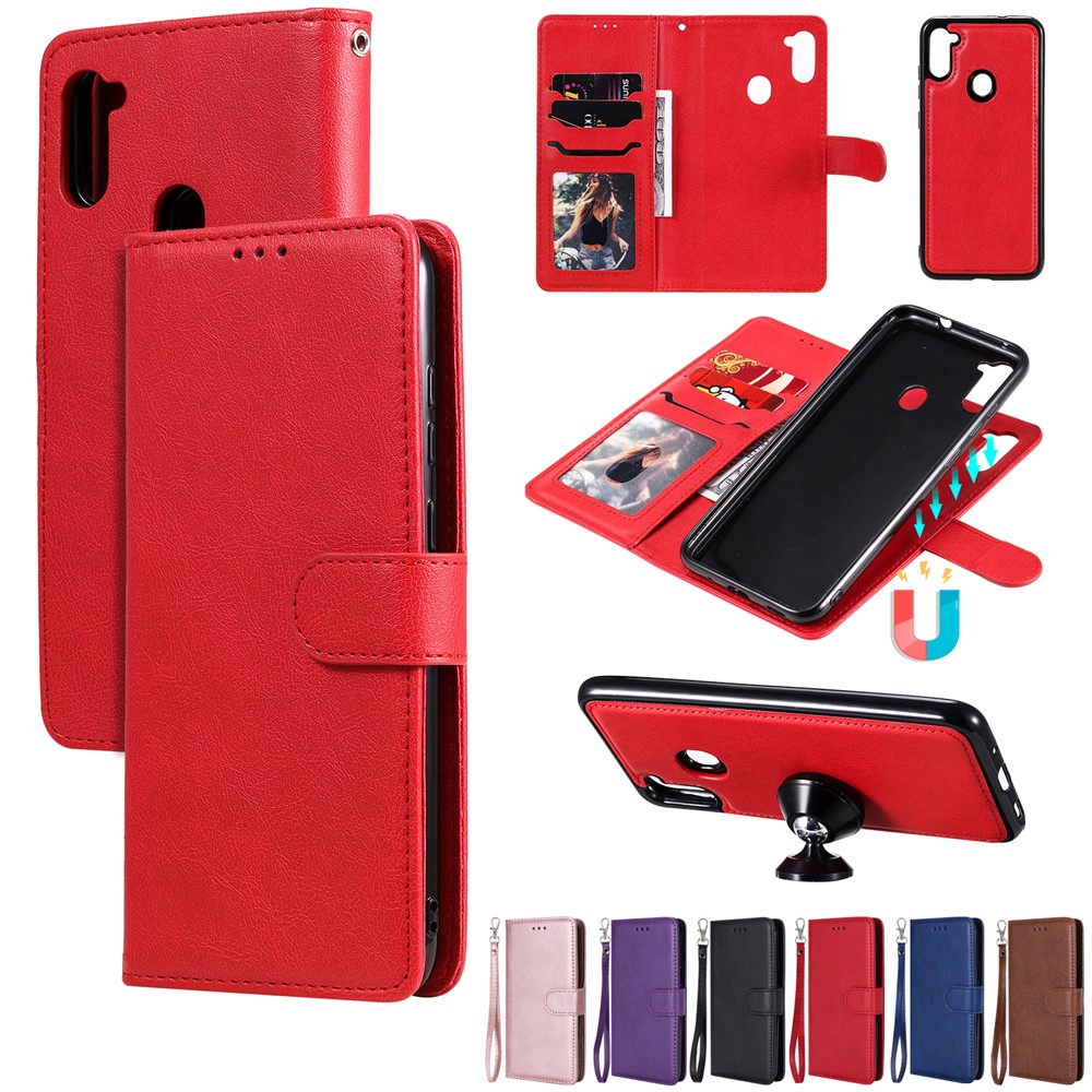 Série Magnétique en Cuir Kt-3 Détachable en Cuir 2-en-1 Pour Samsung Galaxy M11 - Rouge