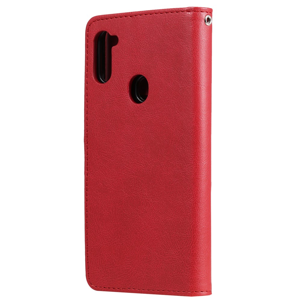 Magnetic KT Leather Series-3 Destreno de Cuero 2-en-1 Desmontable Para Samsung Galaxy M11 - Rojo