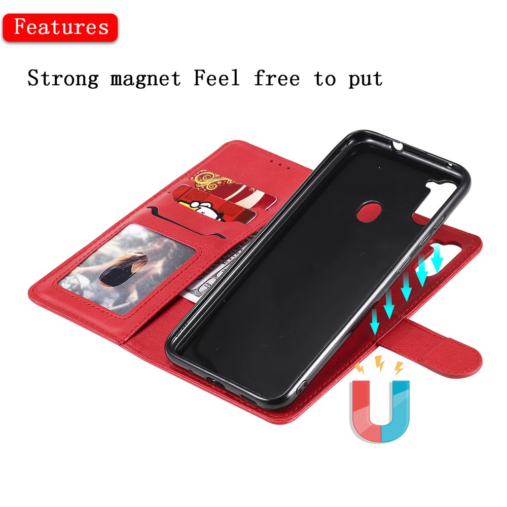 Magnetic KT Leather Series-3 Destacável Casca de Couro 2 em 1 Para Samsung Galaxy M11 - Vermelho