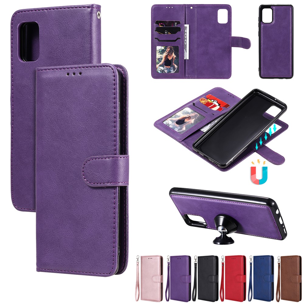 Magnetic Detachable 2-in-1 Wallet Leather Case for Samsung Galaxy A31 - Purple-12